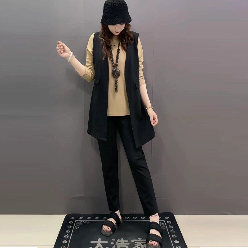 速发韩02早休新品秋闲时尚套装2版大码简约马甲打底衫直筒裤三件,女装/女士精品,大码套装,淘宝优惠券,粉丝福利购,淘宝优惠卷