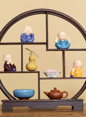 速发禅厅小和尚弥沙小人物摆件 中式茶室客意玄关酒柜装饰工艺品