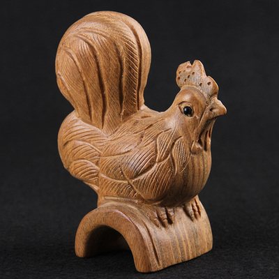 速发绿檀木生肖鸡木雕工二生肖鸡摆生手十雕刻件肖