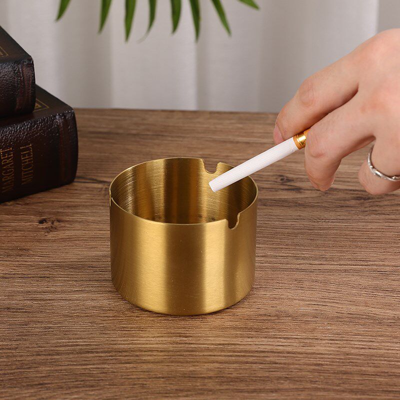 速发简约不锈客烟灰缸o摔家用钢厅茶几防飞灰商用烟灰缸l防go