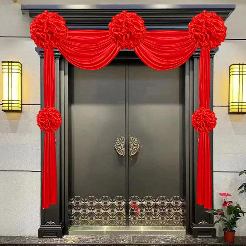 现货速发大红花球结婚单元门农村大门装饰乔迁婚房门头花绸缎红布