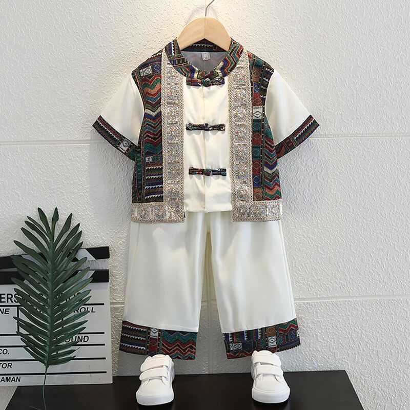 现货速发男童夏装汉服套装壮族少数民族孩连衣裙服装幼儿园傣族演