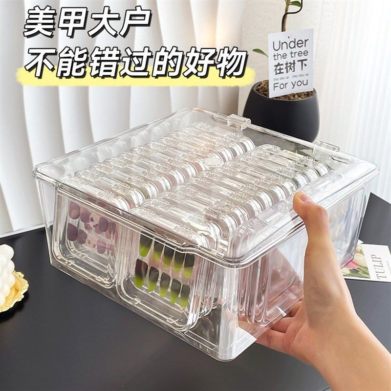 现货速发穿戴甲收纳盒高级透明亚克力桌面防尘大容量手工美甲贴片