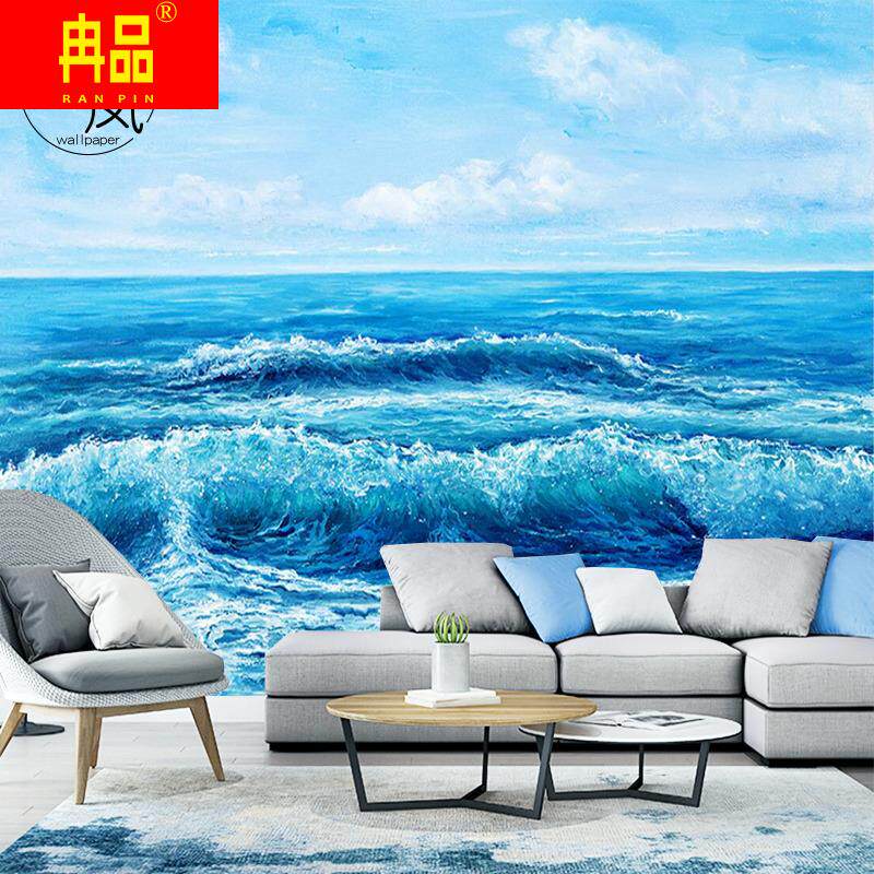 现货速发立体简约油画海景电视背景墙风景墙纸卧室床头背景墙壁画