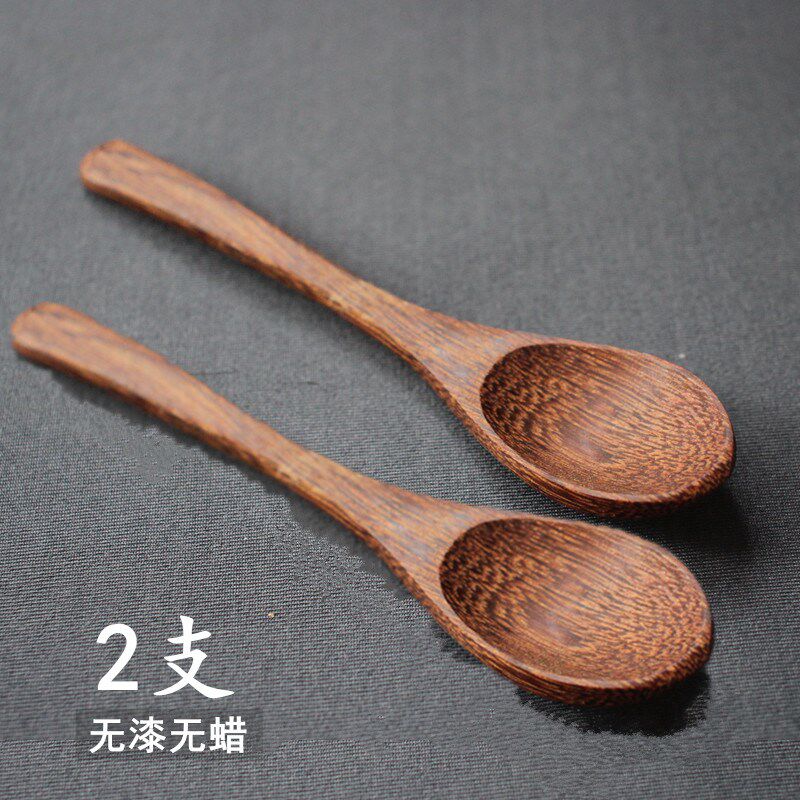 2支 鸡翅木勺j子日式小木勺儿童饭勺汤勺汤匙长柄原木质调羹甜品