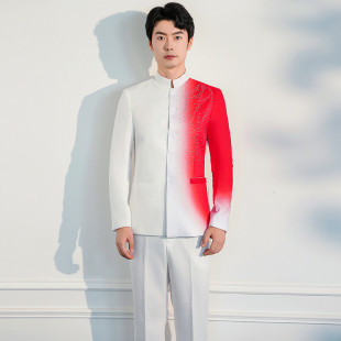 速发中山装民款合唱团式出服男国中演国风朗诵指挥主持人表演礼服