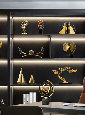 速发黄铜高档工公室品面摆件售楼部样板房酒柜轻奢装饰桌办艺摆设