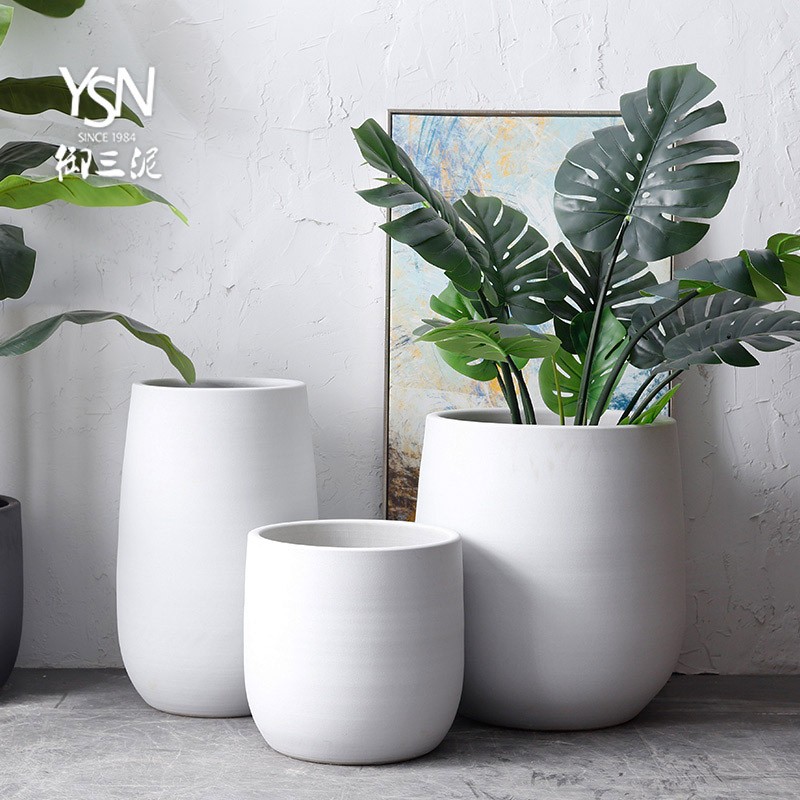 速发景观园林装瓷花花摆件简约白色大型陶饰落地花瓶创意加仑插盆