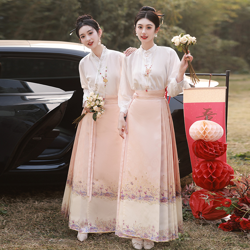 速发新中式伴娘服马面裙姐装2025新款平时可套高级感穿妹团礼服春