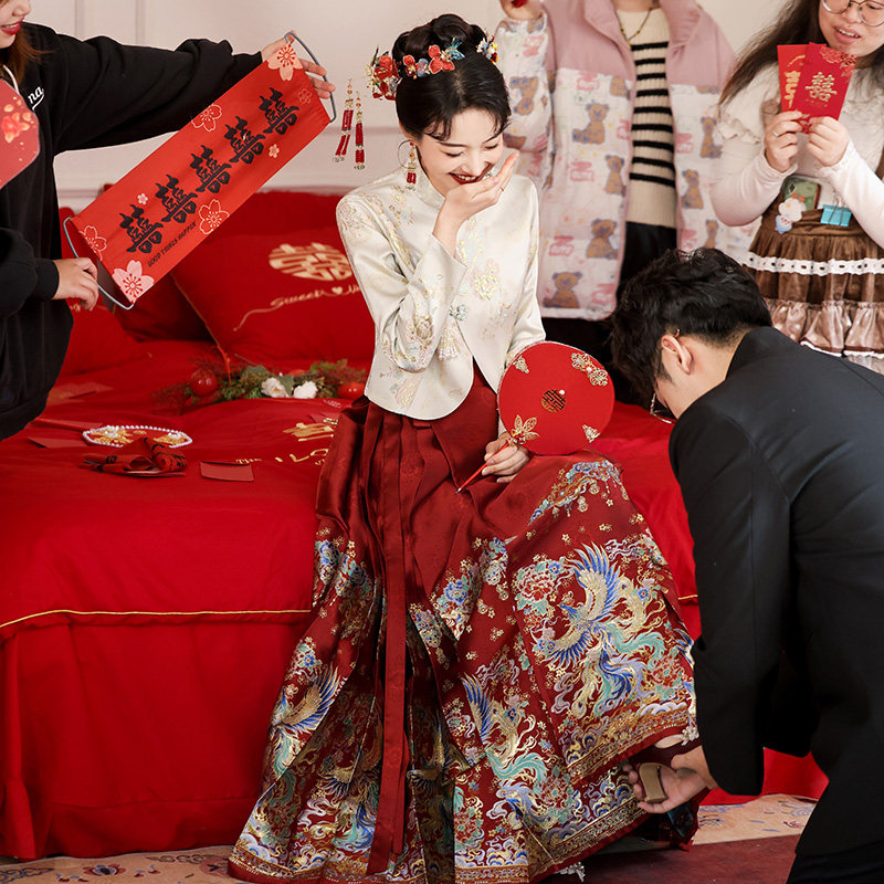 速发新中式马面裙套装高端小个子敬酒服新时平订可穿娘婚礼服裙