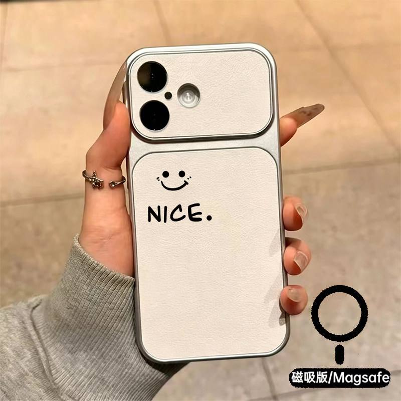 极简手绘笑脸 NICE 英文手机壳清新苹果18promax新款手机壳iPhone air/17pro/15plus14小羊皮13pro手机套冰感