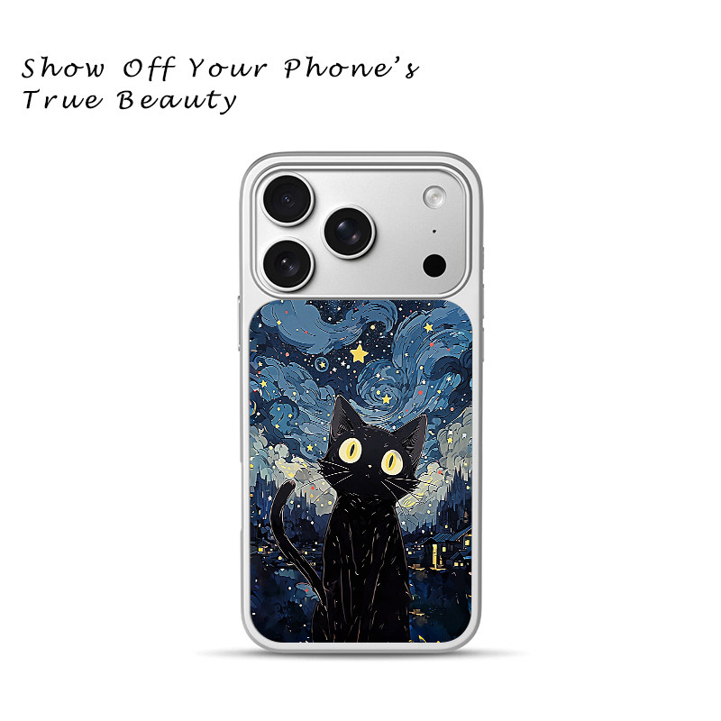 梵高星夜黑猫手机壳艺术油画星空小众苹果18promax新款手机壳iPhone air/17pro/15plus14玻璃13pro手机套冰感