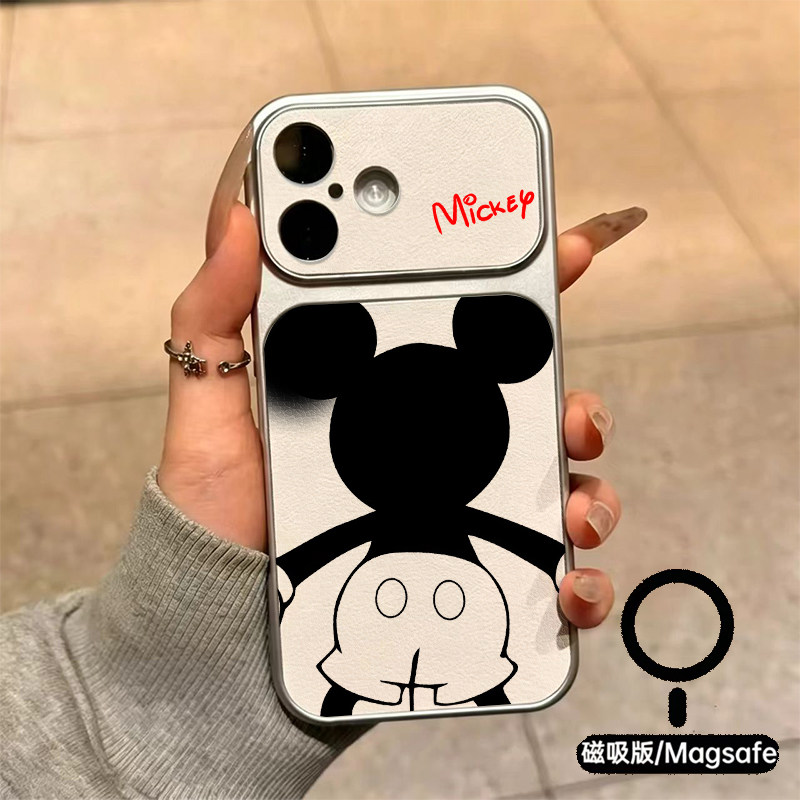 复古黑白撞色米奇手机壳红标英文苹果18promax新款手机壳iPhone air/17pro/15plus14小羊皮13pro手机套冰感