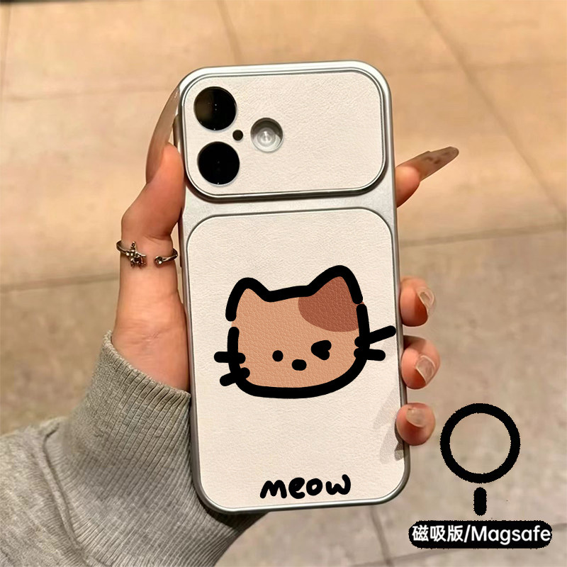 清新简笔画小猫手机壳 MEOW 字母苹果18promax新款手机壳iPhone air/17pro/15plus14小羊皮13pro手机套冰感