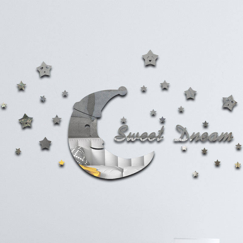 跨境月亮星星亚克力立体墙贴客厅卧室背景墙镜面自粘装饰美化遮丑,家居饰品,软装墙贴,淘宝优惠券,粉丝福利购,淘宝优惠卷