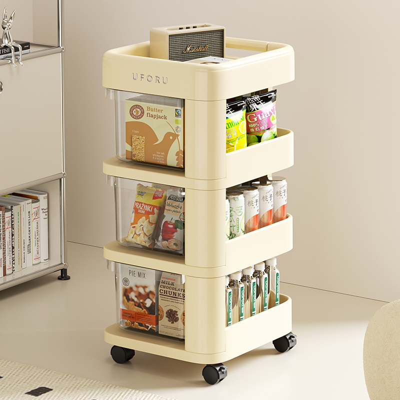 可移动小推车零食置物架客厅落地多层收纳架卧室床头柜零食整理架