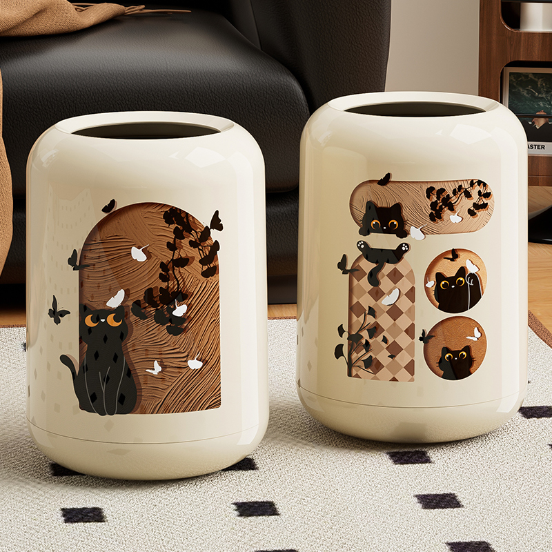 萌趣猫猫复古风双层纸篓垃圾桶