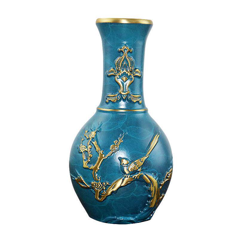 纯铜花瓶家用室内客厅电视柜干花插花家居中式仿古工艺品摆件