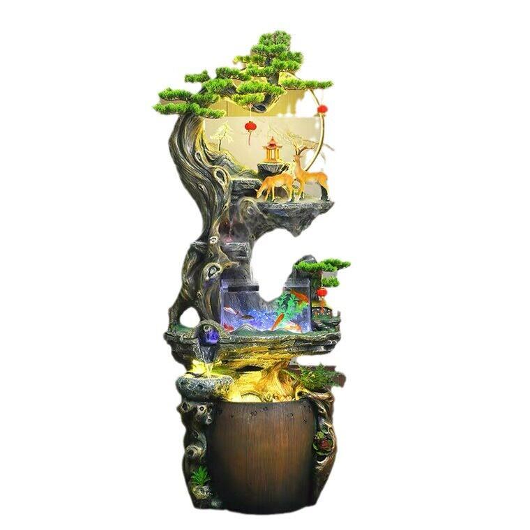 中式假山流水喷泉加湿器摆件生财客厅鱼缸山水景落地新居开业礼品