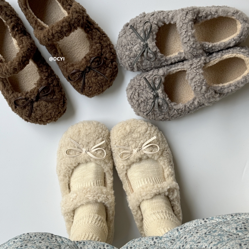 可爱毛毛鞋蝴蝶结加绒保暖棉鞋