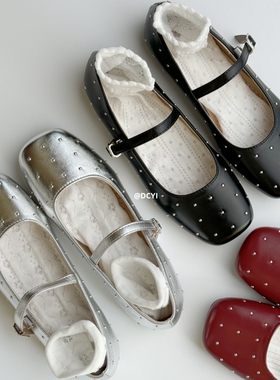 DCYI银色单鞋女一字扣配裙子玛丽珍平底鞋红色芭蕾舞鞋黑色小皮鞋