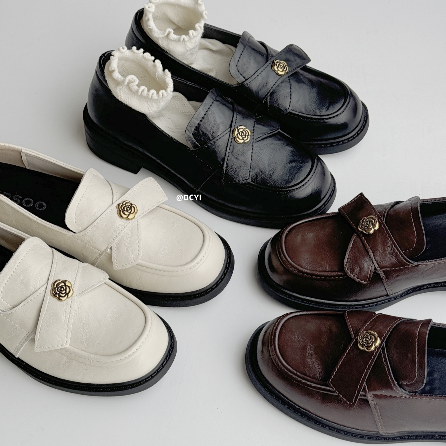 黑色厚底小皮鞋山茶花乐福鞋单鞋