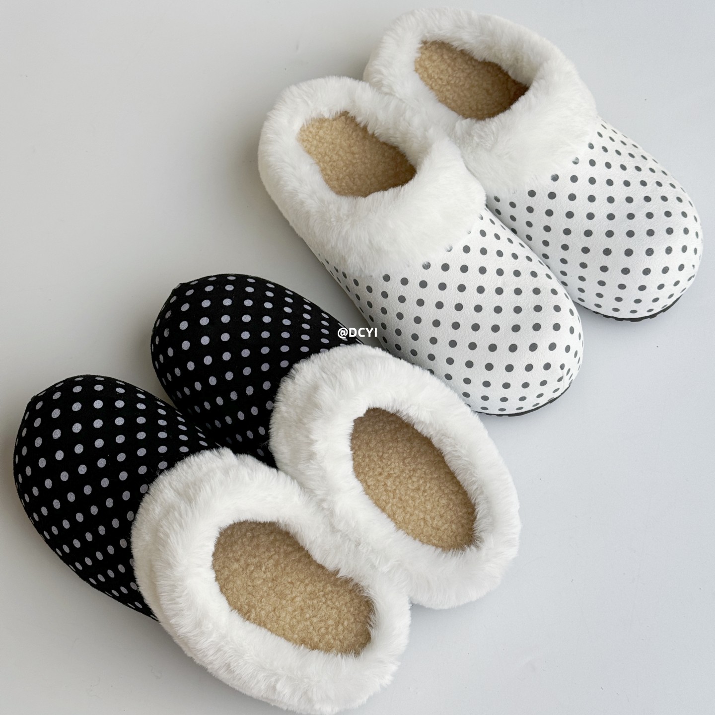 DCYI厚底加绒棉拖鞋女秋冬外穿韩系波点一脚蹬包头半拖毛毛鞋棉鞋,女鞋,棉鞋,淘宝优惠券,粉丝福利购,淘宝优惠卷