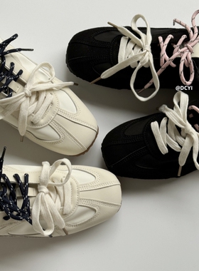 DCYI复古鸳鸯鞋带德训鞋女百搭休闲单鞋白色运动鞋韩国女高阿甘鞋