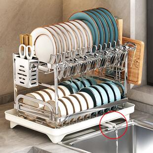 碗盘沥水架双层碗架不锈钢厨房置物架导流沥水篮放碗筷碗碟收纳层