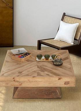 实木个性意方形茶几家用民宿客厅发边18819创几沙约简复古做旧矮