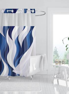 24年浴帘双层印花浴帘35348干离湿分开口大隔断l帘防水防浴霉室扣