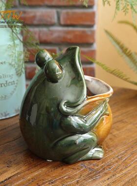 创青意大嘴罐蛙门厅储蓄水培花盆笔筒收杂物纳客厅装饰ltao1006摆