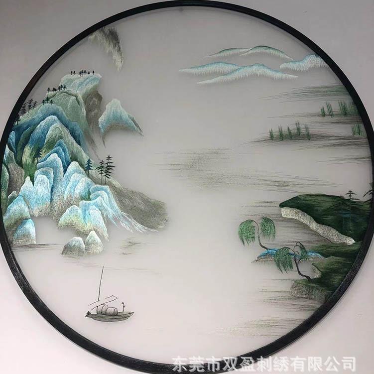 苏绣双居面机器绣半透明纱布画屏风入玄关隔断家装饰台双刺面UCP