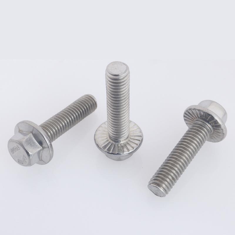 304不锈钢外六角8法兰螺栓六带垫花齿防滑螺丝B577角法兰G面LRB螺