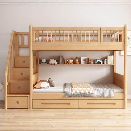 舍榉木宿上床双层床同两层床全ZEO实木双层儿童上下铺高下宽低子