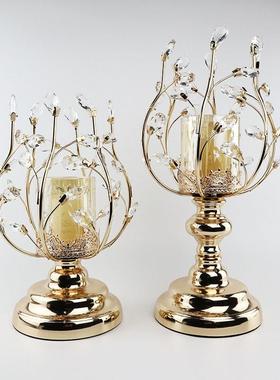 欧式蜡烛台水晶金属烛华台摆件奢式美家GYS用餐桌烛光晚轻餐道具