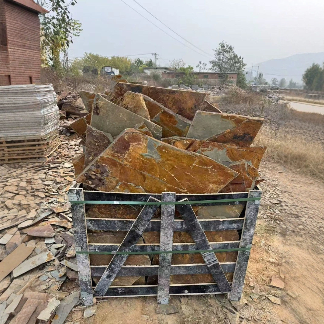 河北青色秀色石板铺路乱板天然页岩碎拼石板岩文化石外墙毛石片石