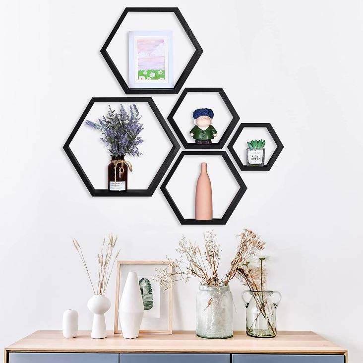 复古实木墙上装饰架壁挂式六边形置物收纳架客厅装饰创意展示架,玩具/童车/益智/积木/模型,垂直悬浮玩具,淘宝优惠券,粉丝福利购,淘宝优惠卷