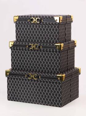 样间板衣帽收纳箱皮质WMA复古储子物整理箱样房板房置物盒装饰摆