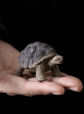 TAL宜兴原矿紫小乌陆地龟宠摆茶件龟招财手砂工小茶玩可养装饰工