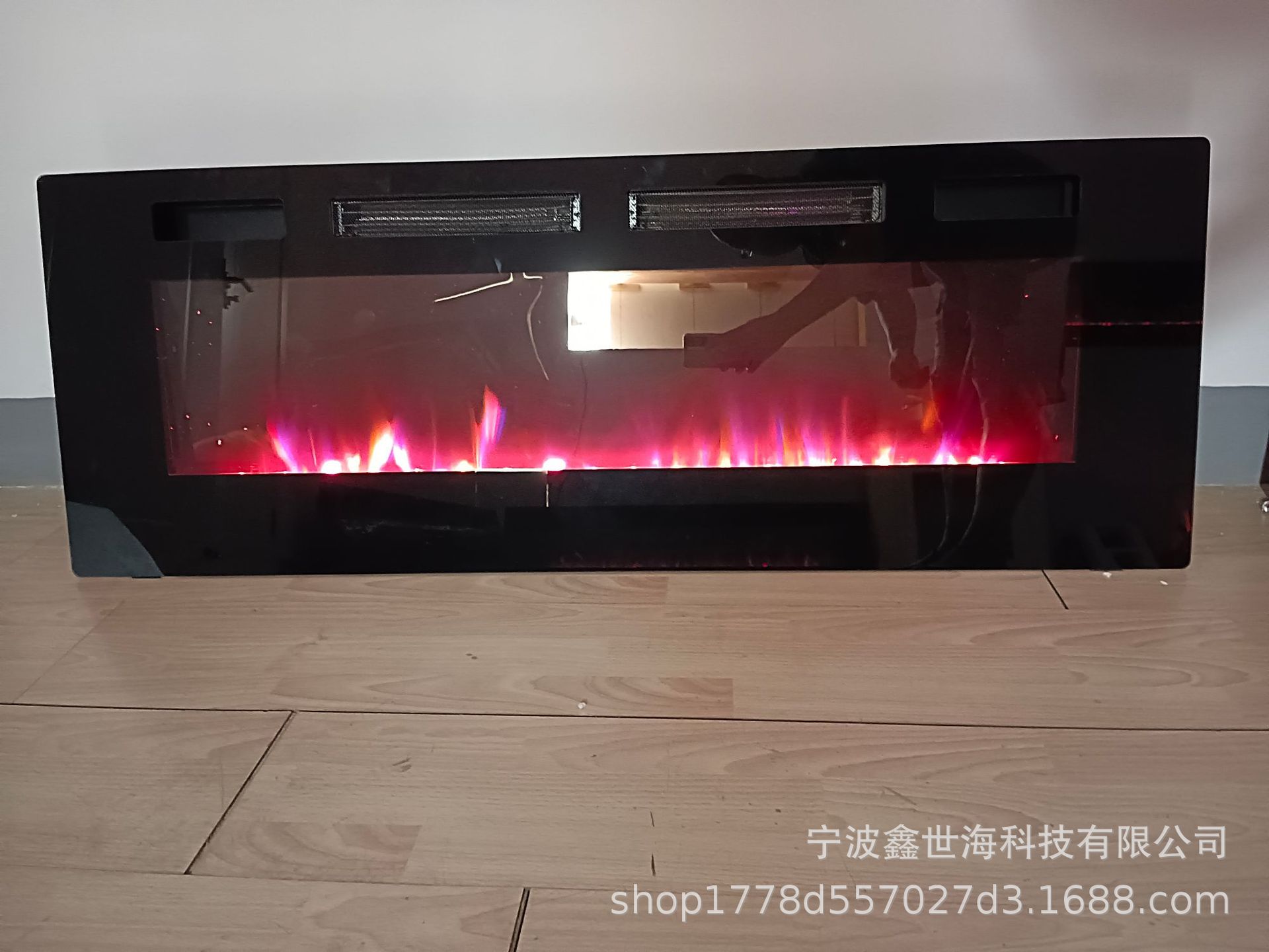 新品50寸超薄8cm厚双风机配置仿真火焰加热电壁炉取暖器fireplace