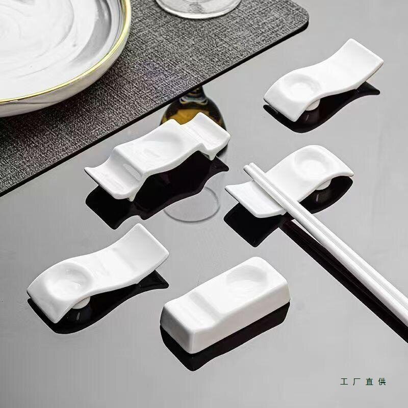 酒店纯白陶瓷筷架勺托两用