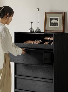 实木斗柜白蜡木黑色QRK奢约现五代日式轻客厅卧室抽屉柜收纳储物