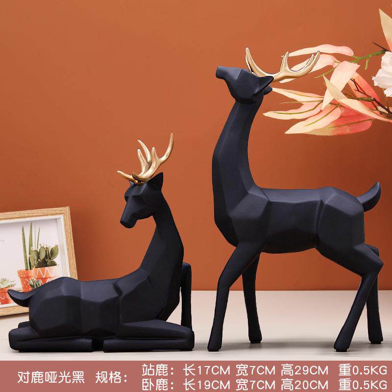 梅花情侣电麋厅鹿招财树脂RFY摆件工艺品家居客视柜酒柜鹿软装装