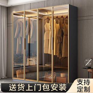 用卧室轻奢衣帽间柜子WMO现代简约玻璃转门角衣家橱小型挂户衣柜
