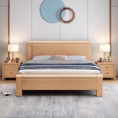 榉实木床现代19043简约1.5米木小户型1.8双米人主床卧储物中式全