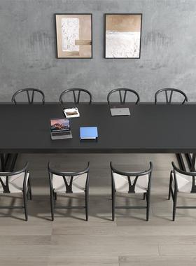 黑色型大实木454000会议桌长桌桌代职现员办公电脑桌简约长方形会