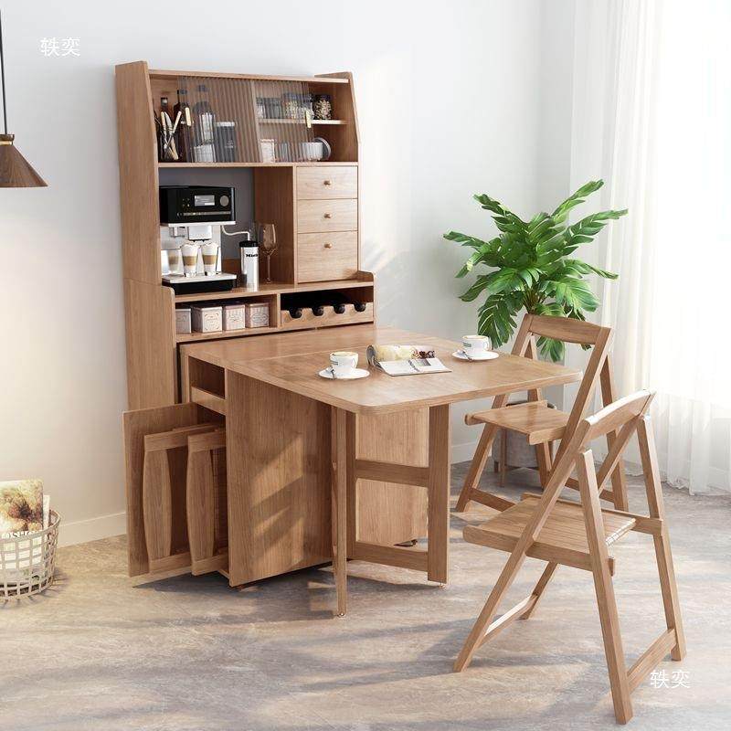 餐桌餐边柜四桌椅组合一体一多功能可折伸叠缩家用小户型实t$*&sd