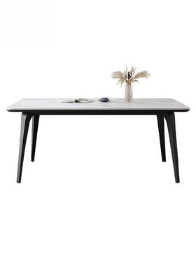 拖岩板用餐19243桌长方形家小户型饭现桌代简约亮光岩板餐全桌椅