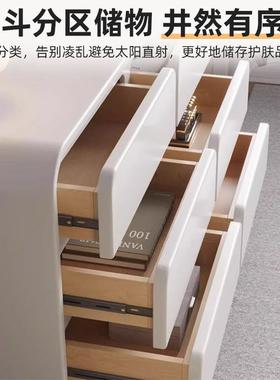 奶油风妆台现代简约收纳柜床头47121柜化妆台一2体书缩桌伸梳化妆